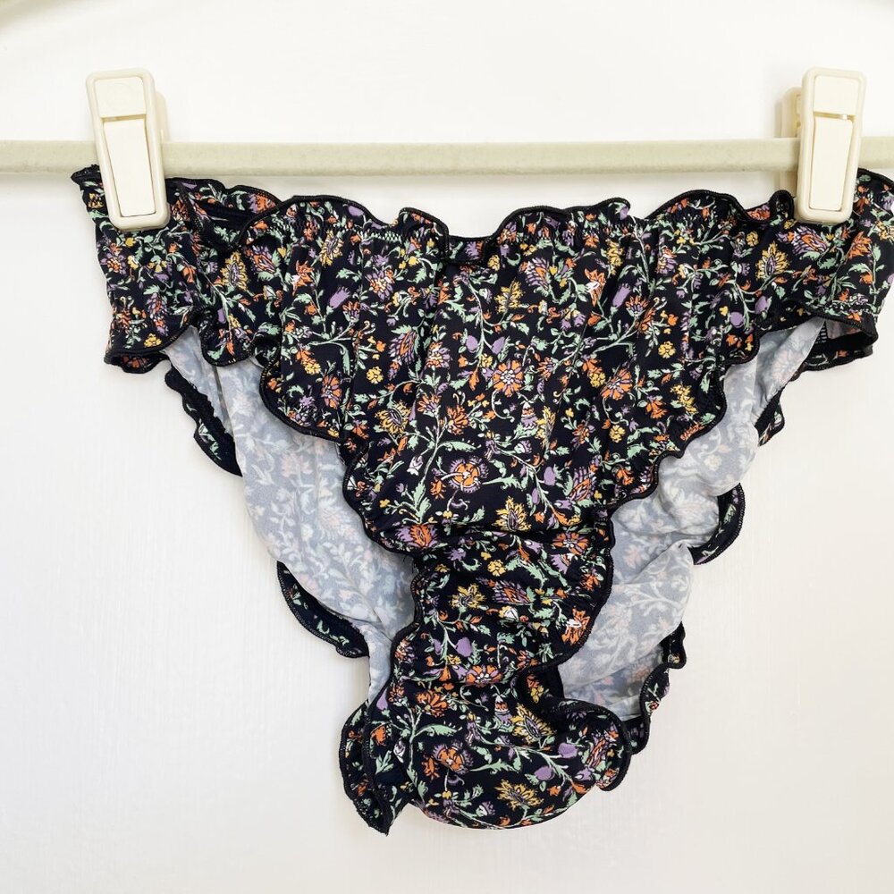 NWT By Anthropologie XS Panties Black Floral Flowers Shirred Gathered Extra Smal